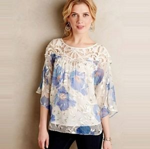 3/$20 ANTHRO Vanessa Virginia Silk Floral Lace Peasant Blouse XS